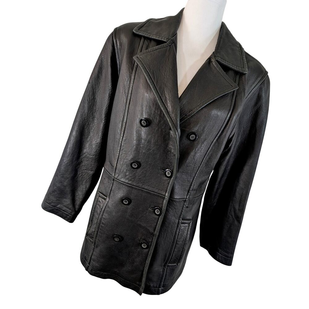 CHARLES KLEIN! LUXE, SOFT BLACK GENUINE LEATHER DOUBLE BREASTED JACKET! SIZE S